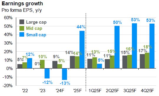 Earnings growth - Pro forma EPS year over year for Large cap, Mid cap, and Small cap
